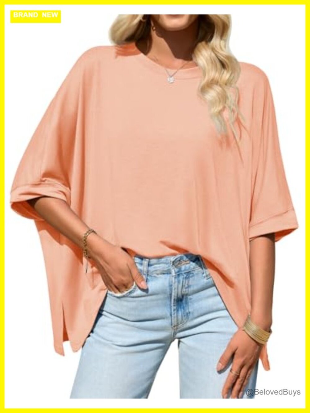 Oversized Batwing Short Sleeve T-Shirt Asymmetric Hem Casual Top